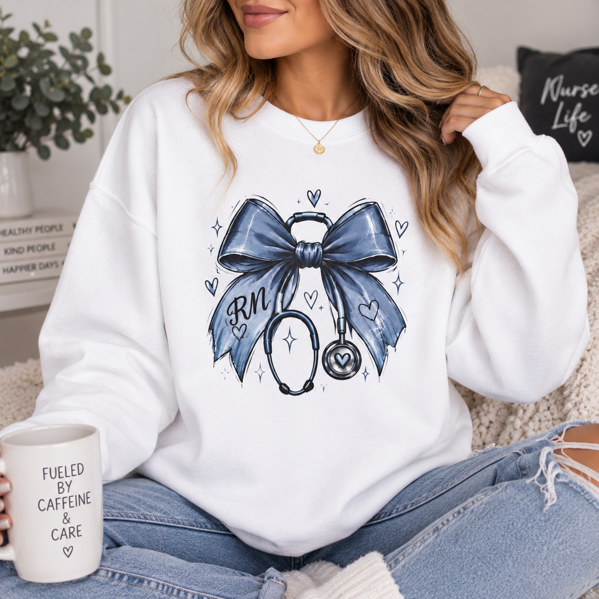 RN Stethoscope Bow Crewneck Sweatshirt