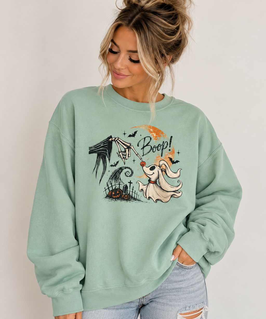 Zero Ghost Boop Crewneck Sweatshirt – Cute “Boop!” Spooky Night Design