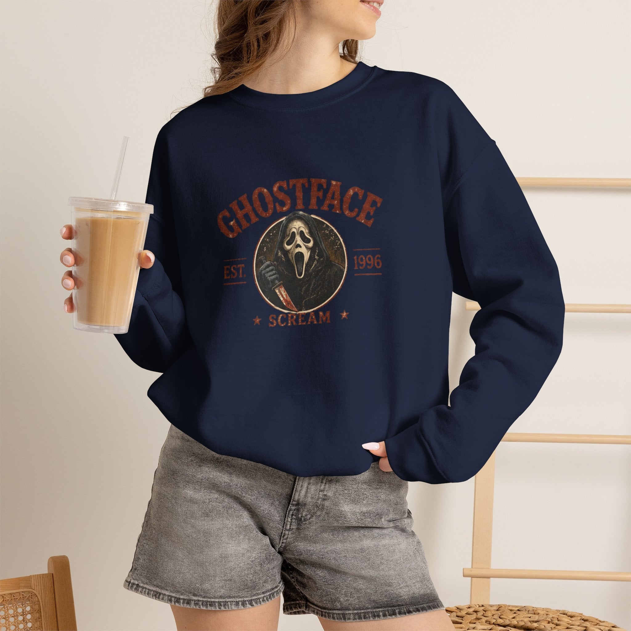 Scream 'Ghostface' Crewneck Sweatshirt – Vintage Horror Mask Graphic