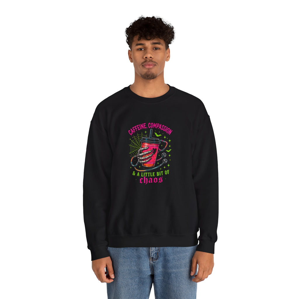Caffeine, Compassion & A Little Bit of Chaos Crewneck Sweatshirt