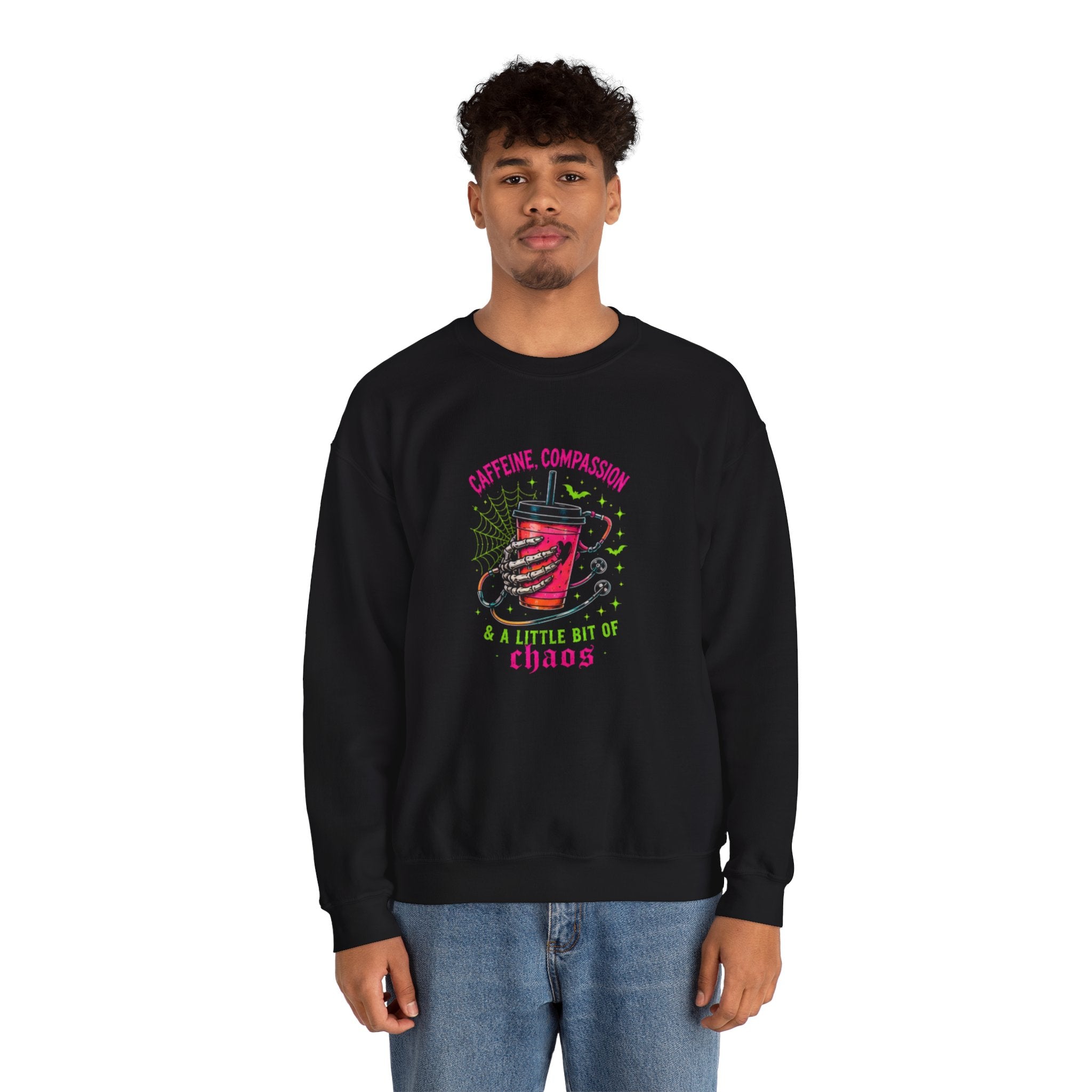 Caffeine, Compassion & A Little Bit of Chaos Crewneck Sweatshirt