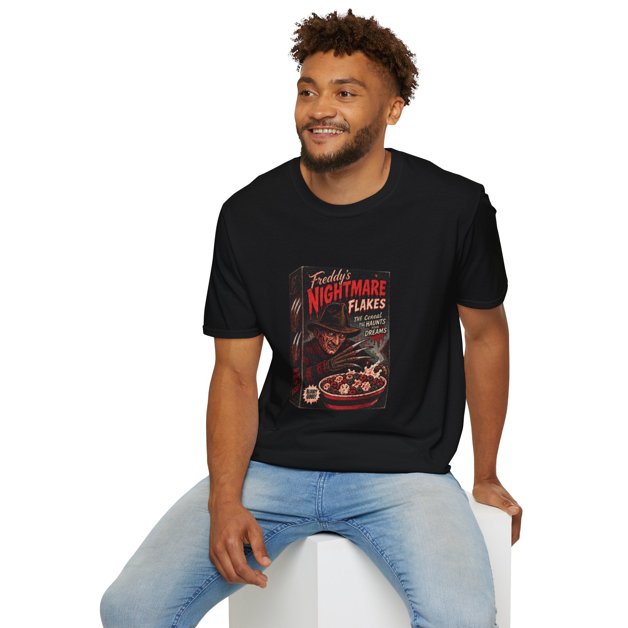 Horror Movie Tee — "Freddy's Nightmare Flakes" Graphic T-Shirt