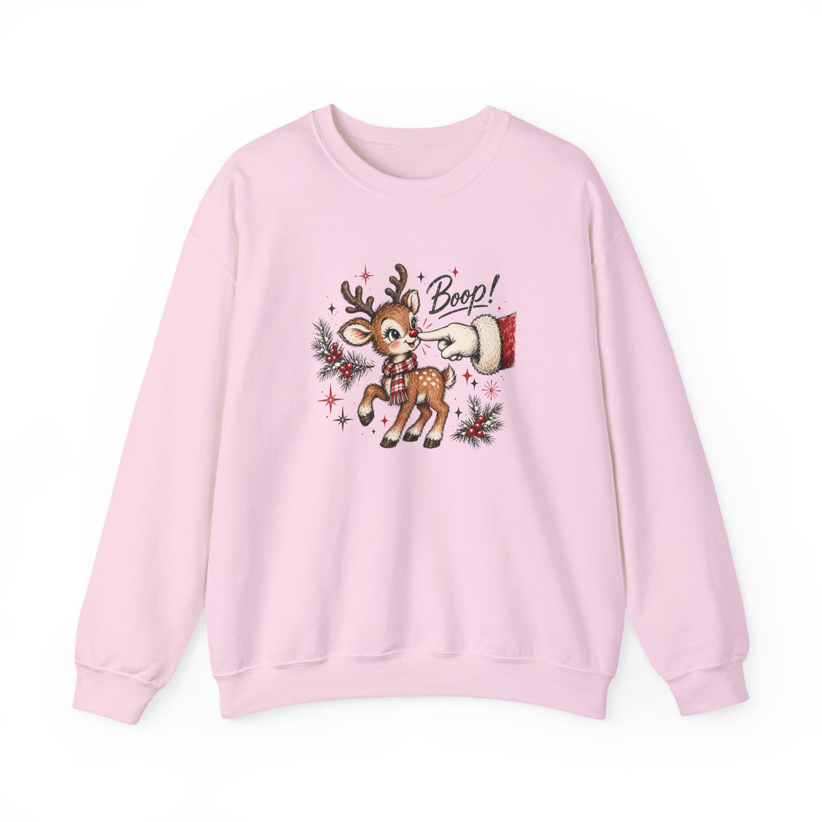 Crewneck Sweatshirt — Cute Reindeer 'Beep!' Christmas Holiday Pullover