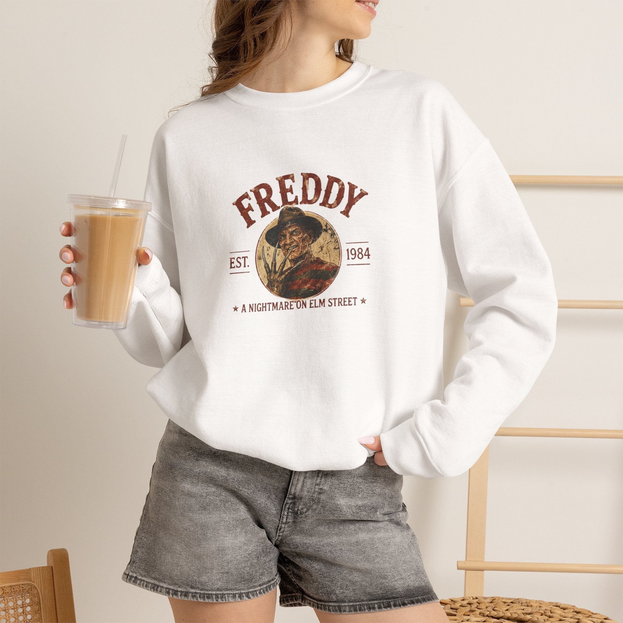 Freddy Horror Crewneck Sweatshirt — Vintage 'A Nightmare on Elm Street' Graphic