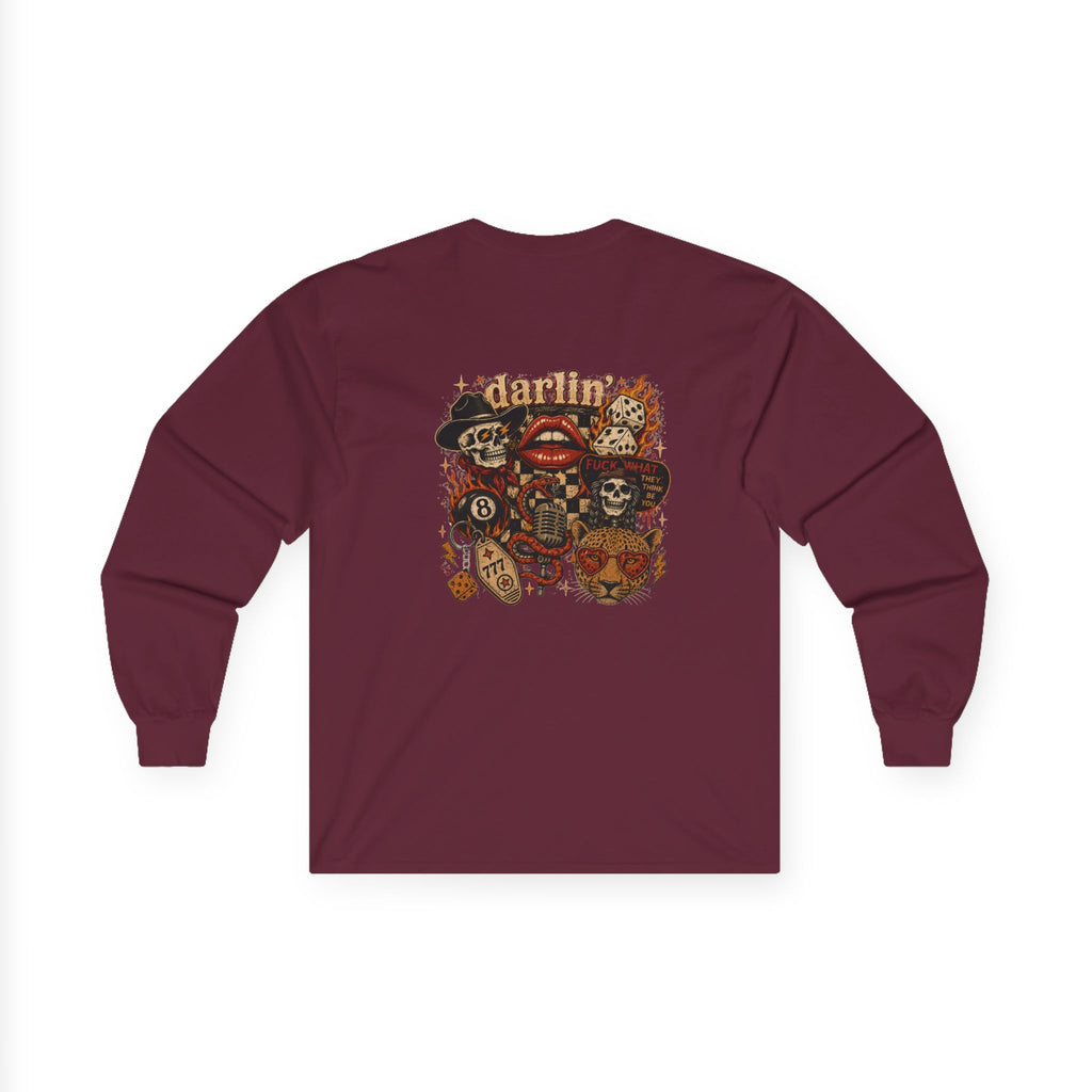 Long Sleeve Tee — Retro Cowboy Skull Graphic