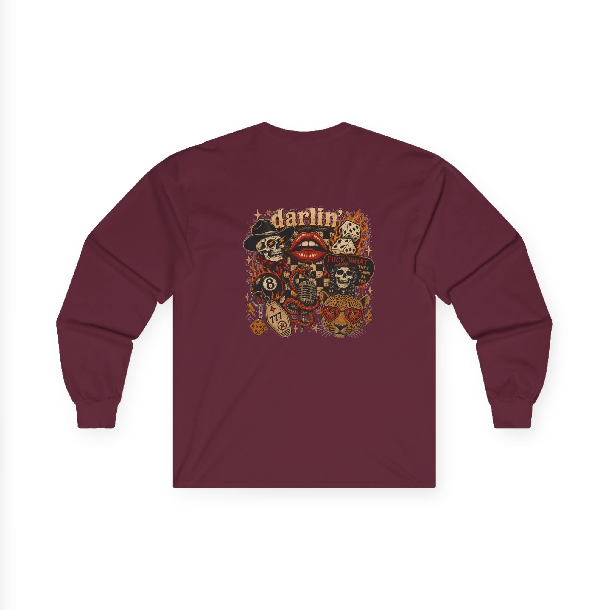 Long Sleeve Tee — Retro Cowboy Skull Graphic