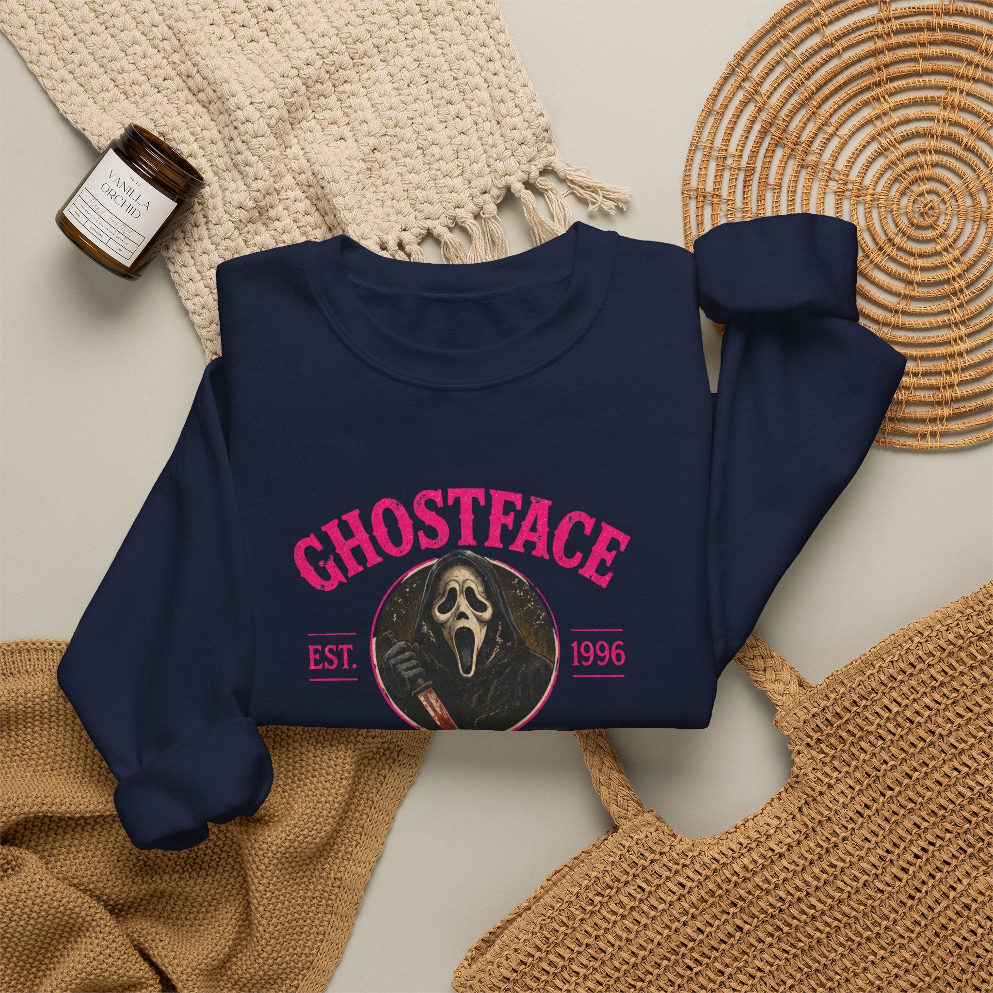 Ghostface Scream Crewneck Sweatshirt – Retro Horror Movie Pullover