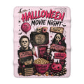 Halloween Movie Night Sherpa Blanket — Horror Movie Icons Popcorn Panic Throw