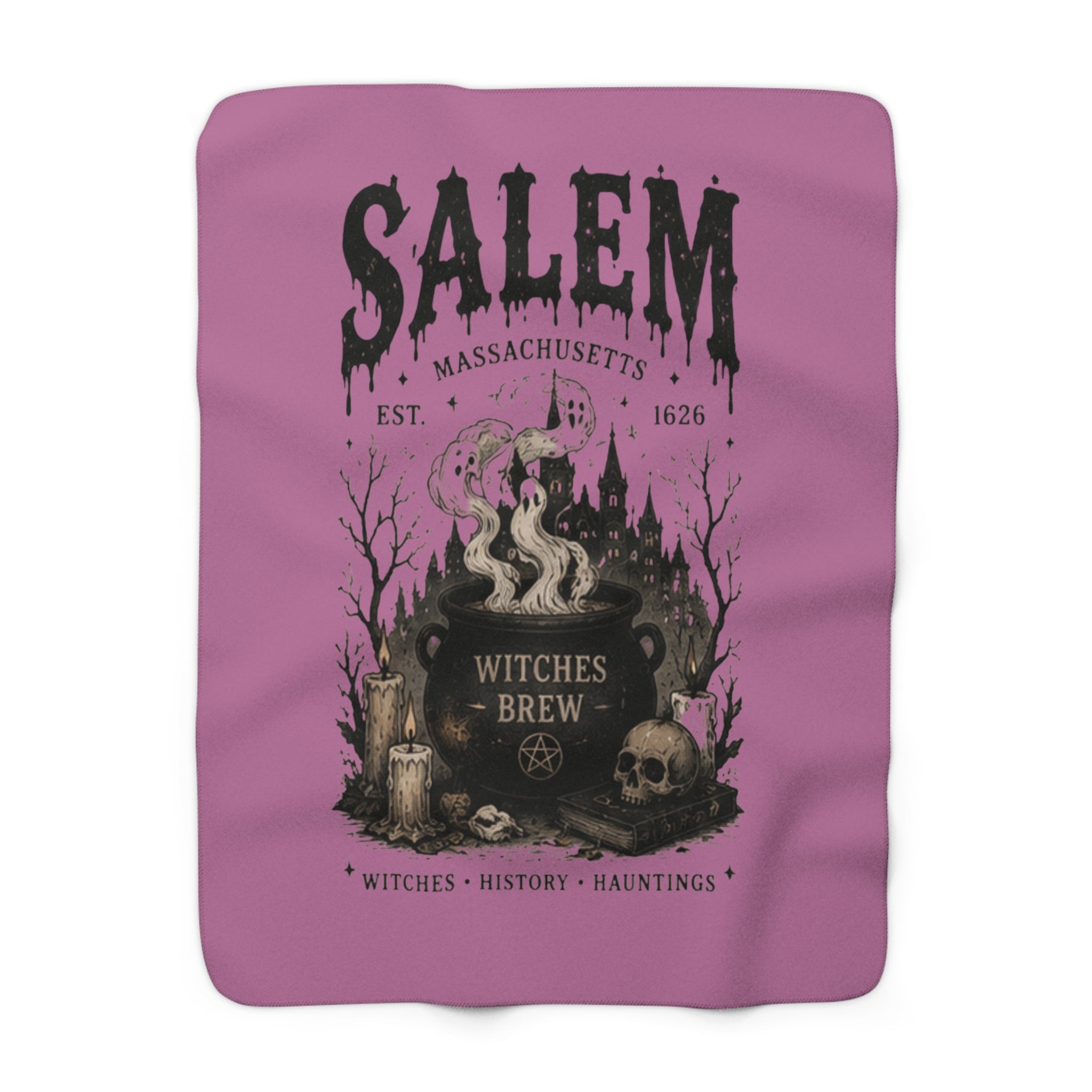 Salem Witches Brew Sherpa Blanket — Halloween Witch Cauldron Throw