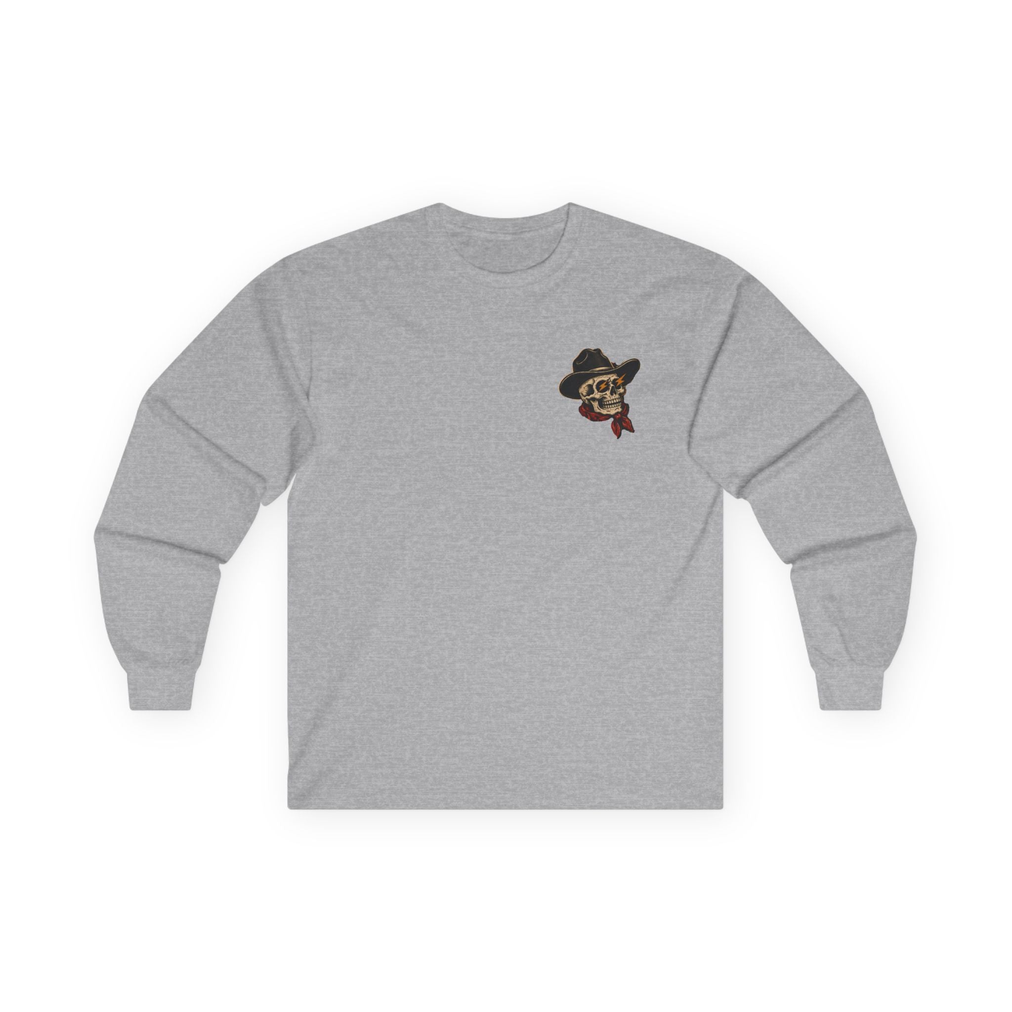 Long Sleeve Tee — Retro Cowboy Skull Graphic