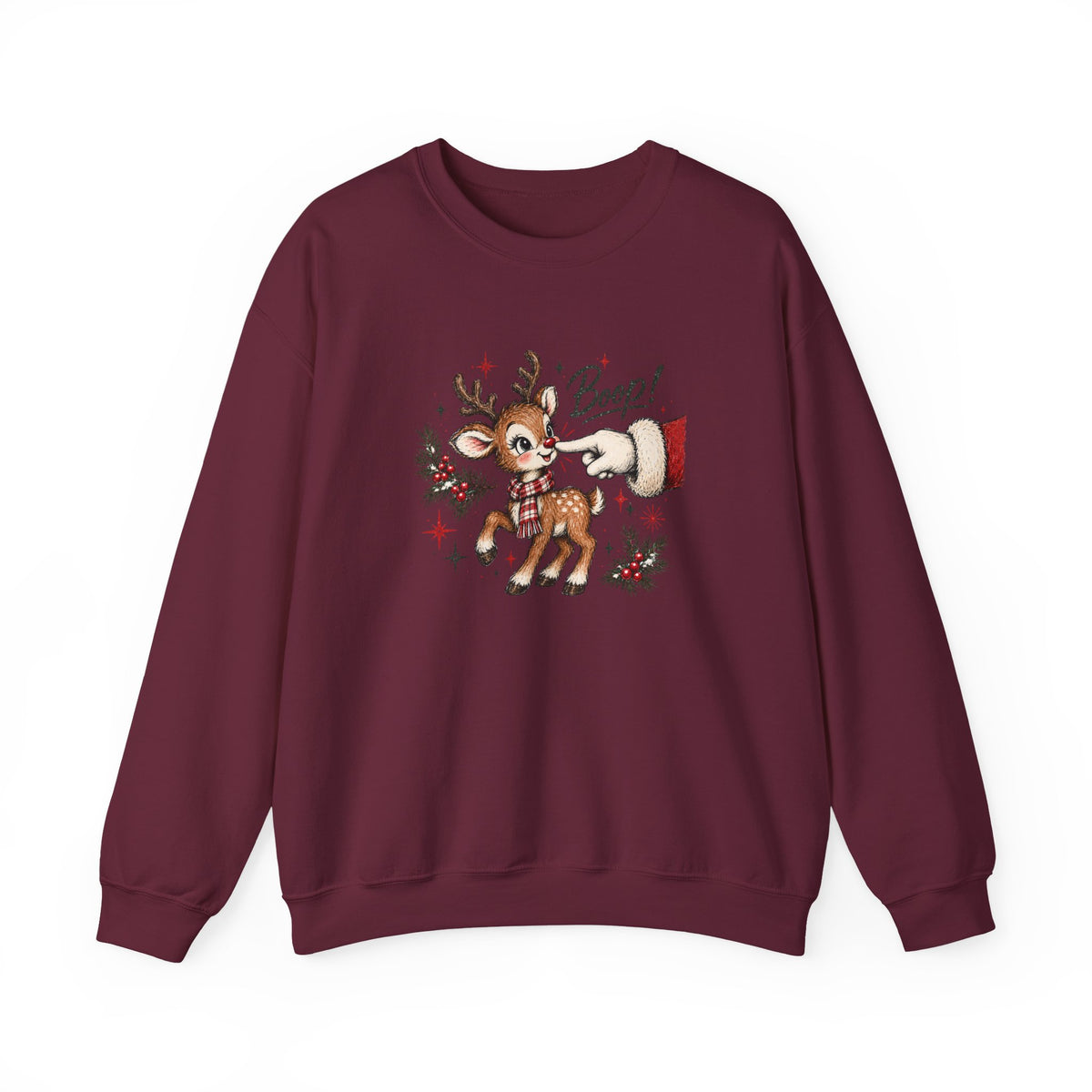 Crewneck Sweatshirt — Cute Reindeer 'Beep!' Christmas Holiday Pullover