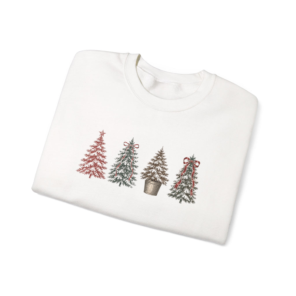 Vintage Xmas Tree Crewneck Sweatshirt — Festive Woodland Trees Design
