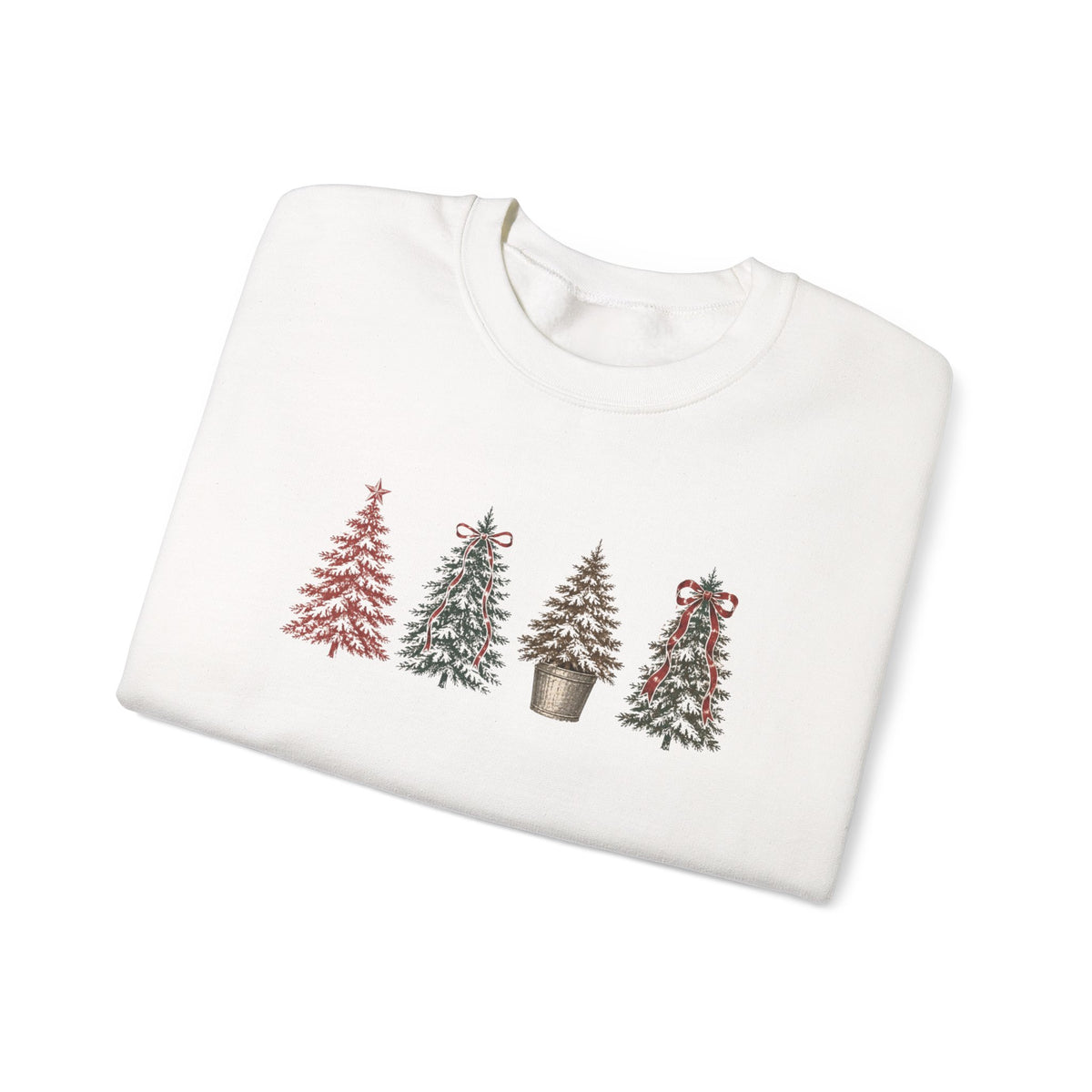 Vintage Xmas Tree Crewneck Sweatshirt — Festive Woodland Trees Design