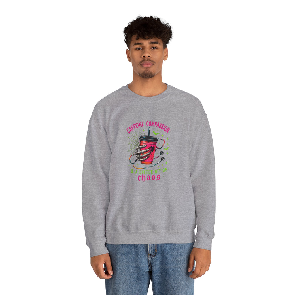 Caffeine, Compassion & A Little Bit of Chaos Crewneck Sweatshirt