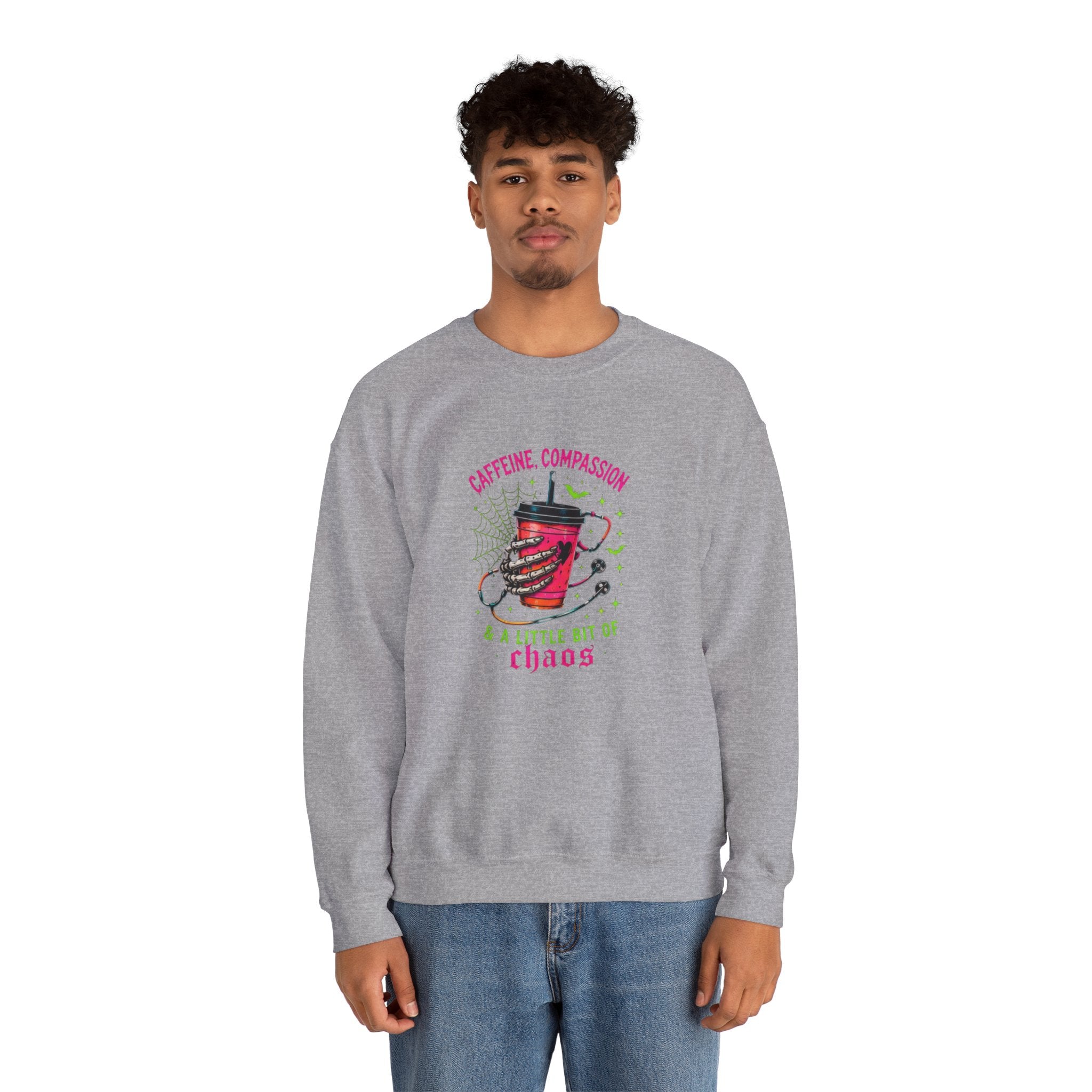 Caffeine, Compassion & A Little Bit of Chaos Crewneck Sweatshirt