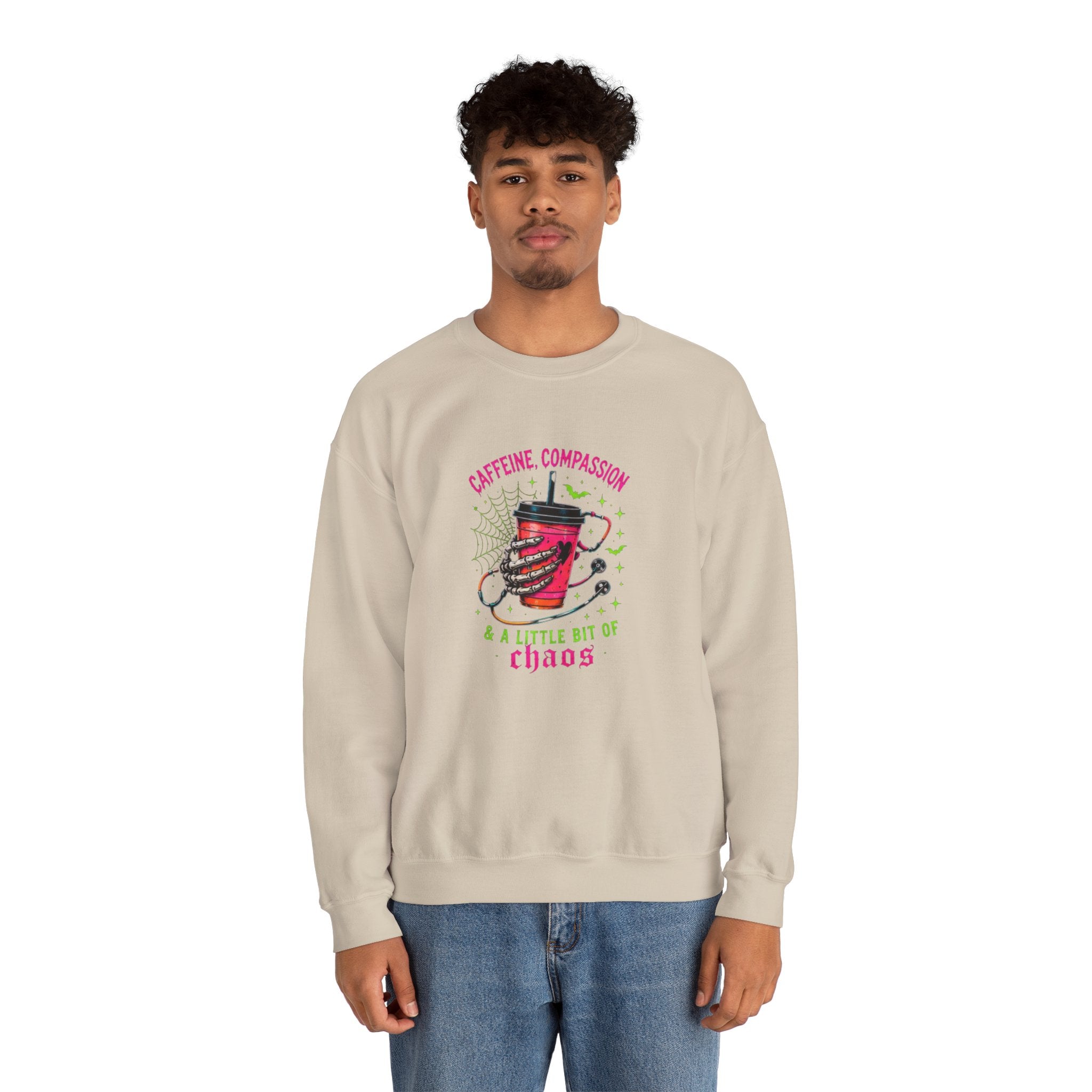Caffeine, Compassion & A Little Bit of Chaos Crewneck Sweatshirt