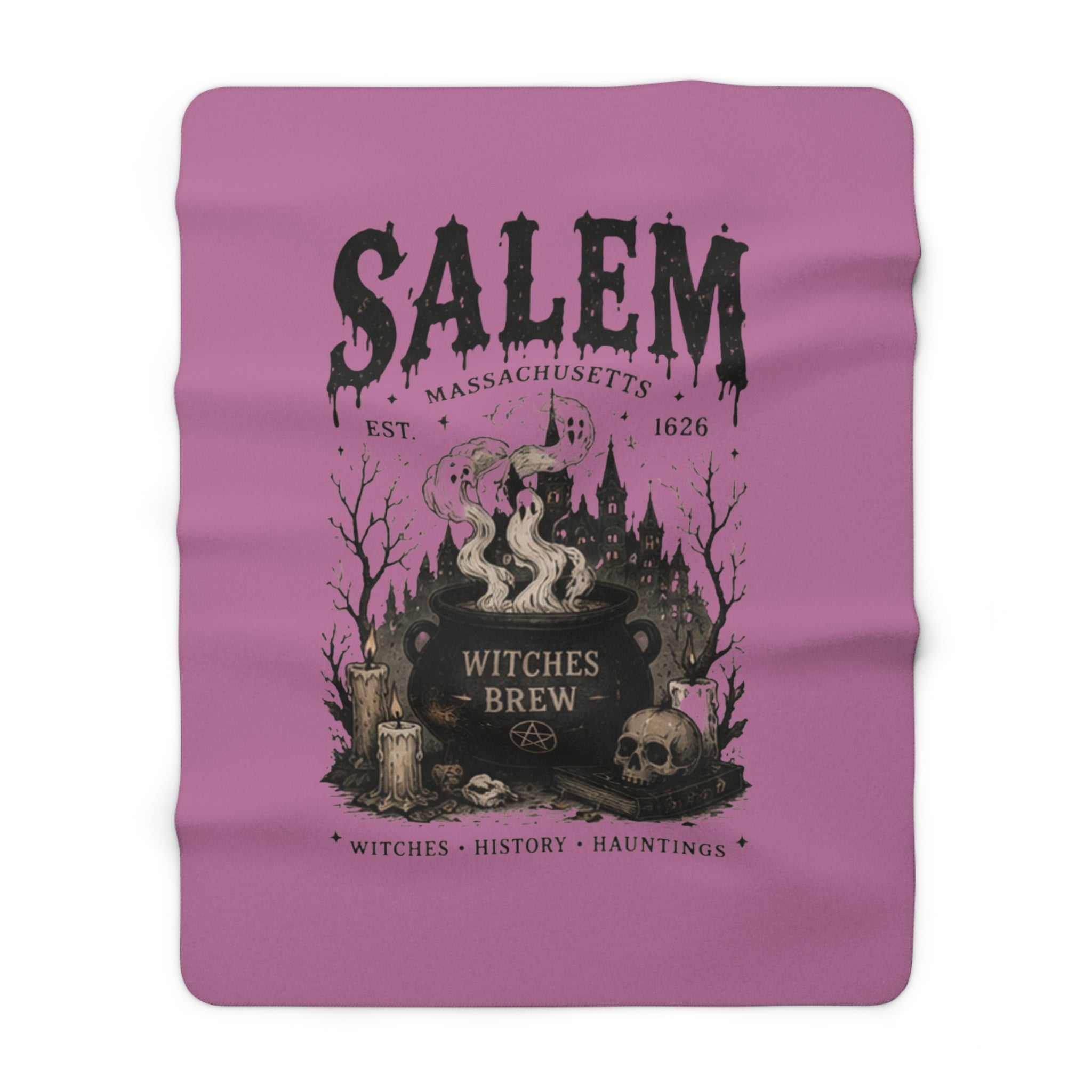 Salem Witches Brew Sherpa Blanket — Halloween Witch Cauldron Throw