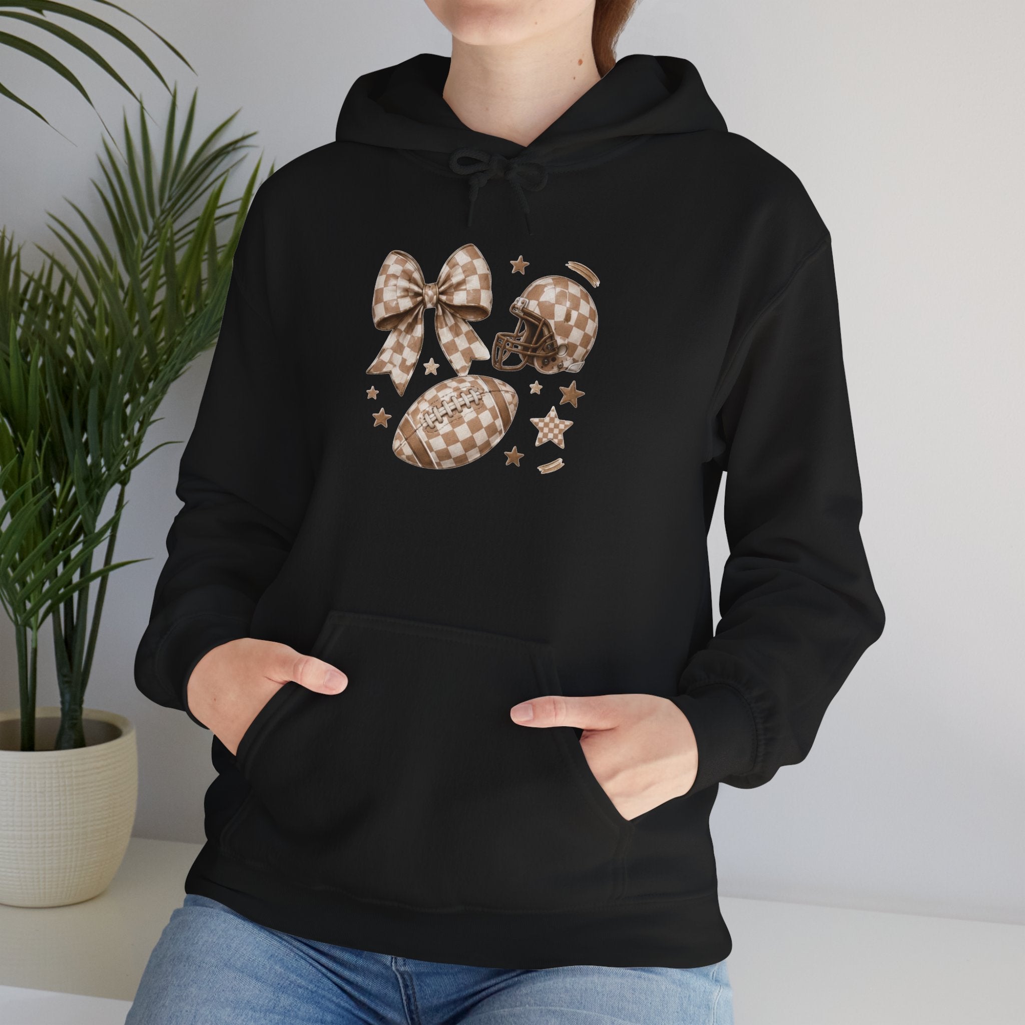 Plaid Mouse Ears Hoodie — Cute Bow & Stars Graphic Sweatshirt
