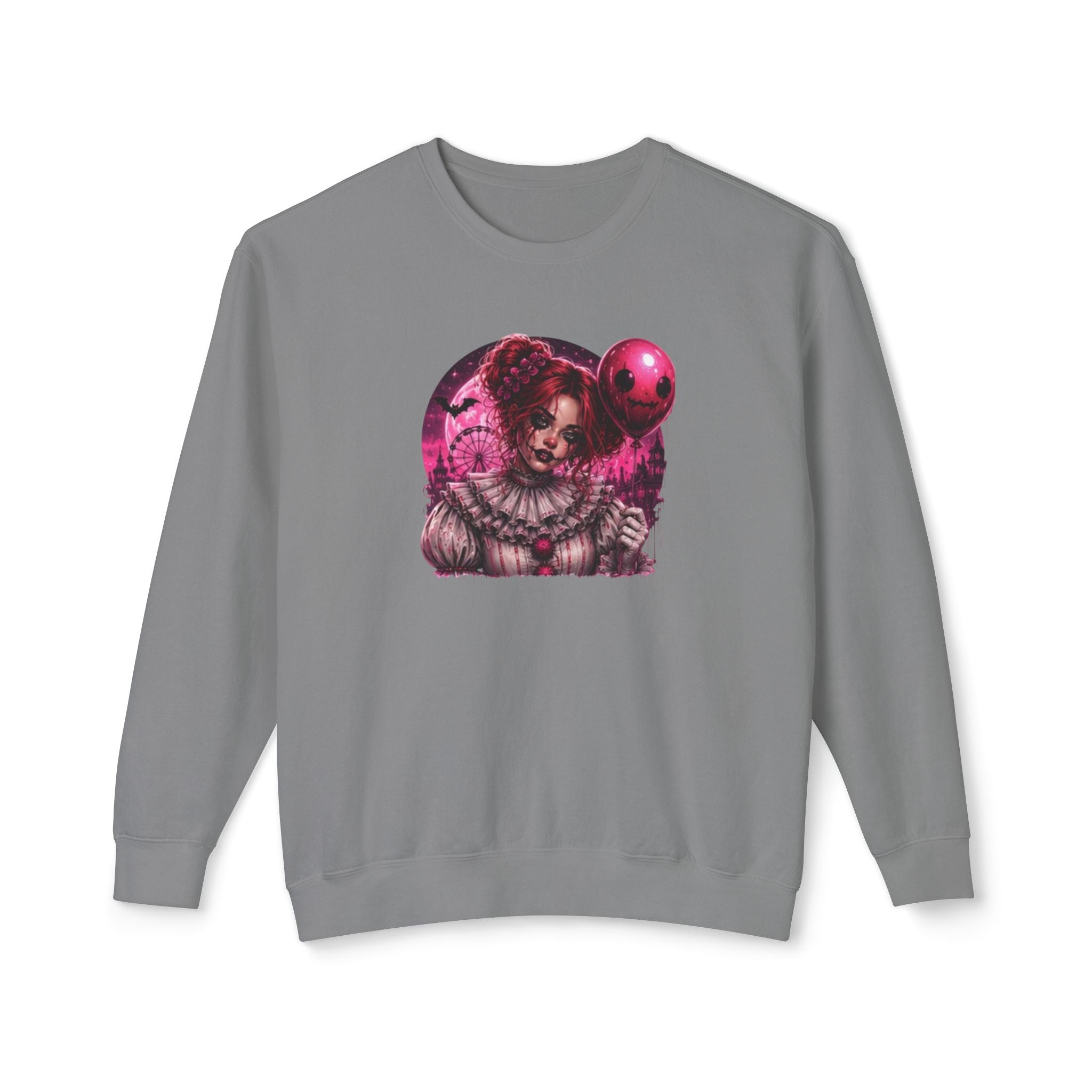 Creepy Clown Portrait Sweatshirt — Gothic Pink Horror Crewneck