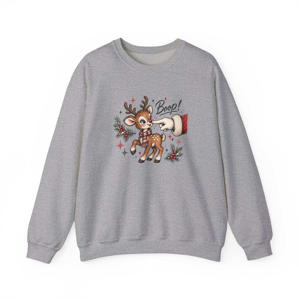 Crewneck Sweatshirt — Cute Reindeer 'Beep!' Christmas Holiday Pullover