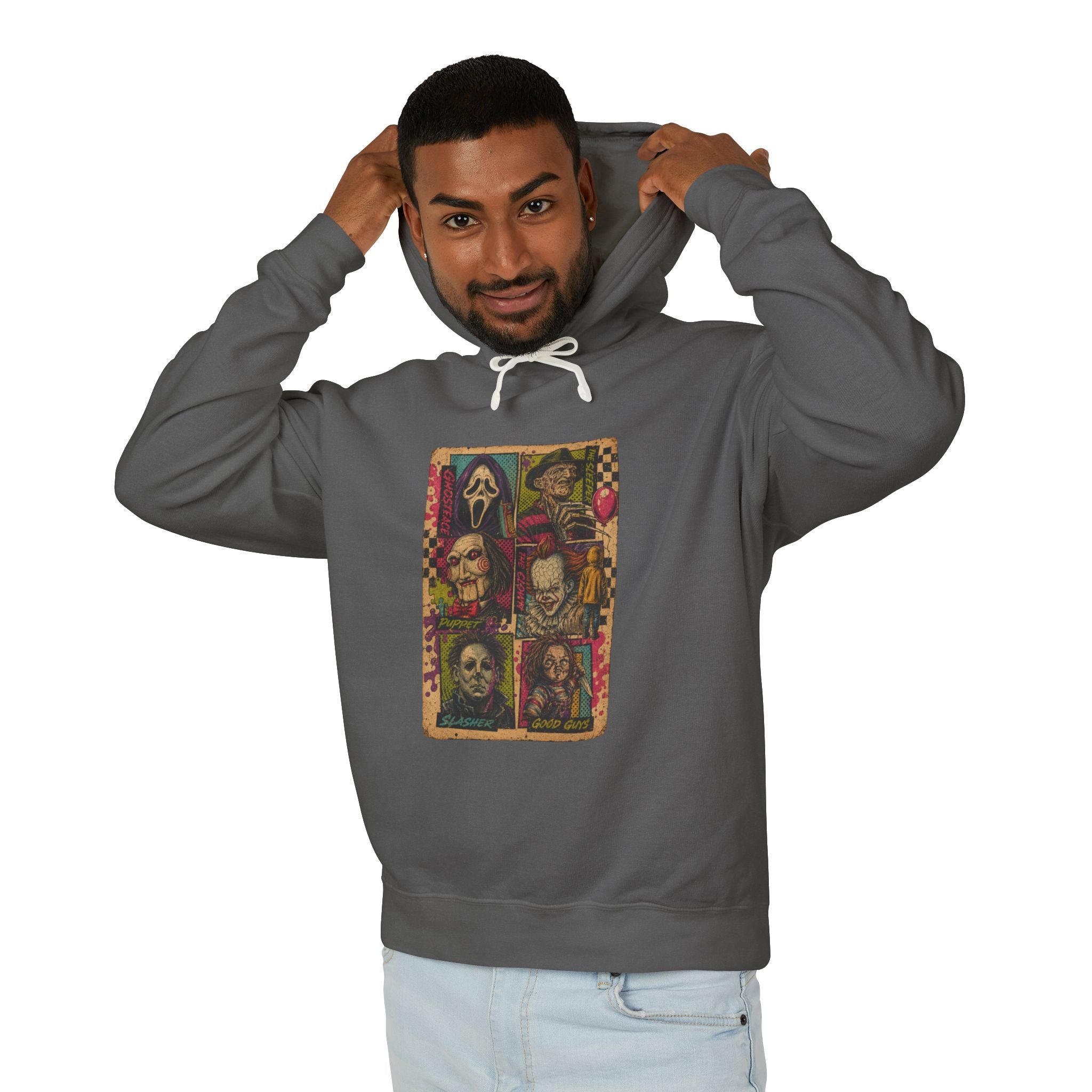 Horror Icons Hoodie — Vintage Slasher Collage Pullover
