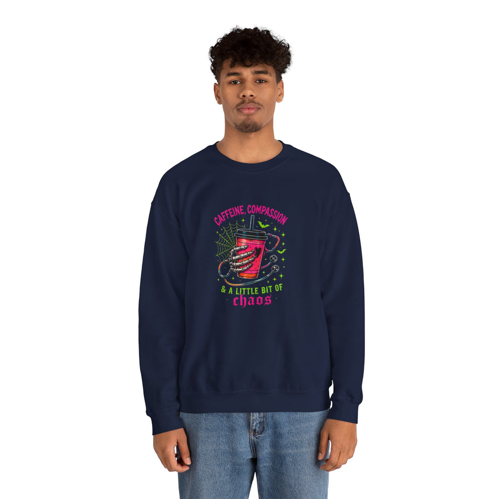 Caffeine, Compassion & A Little Bit of Chaos Crewneck Sweatshirt