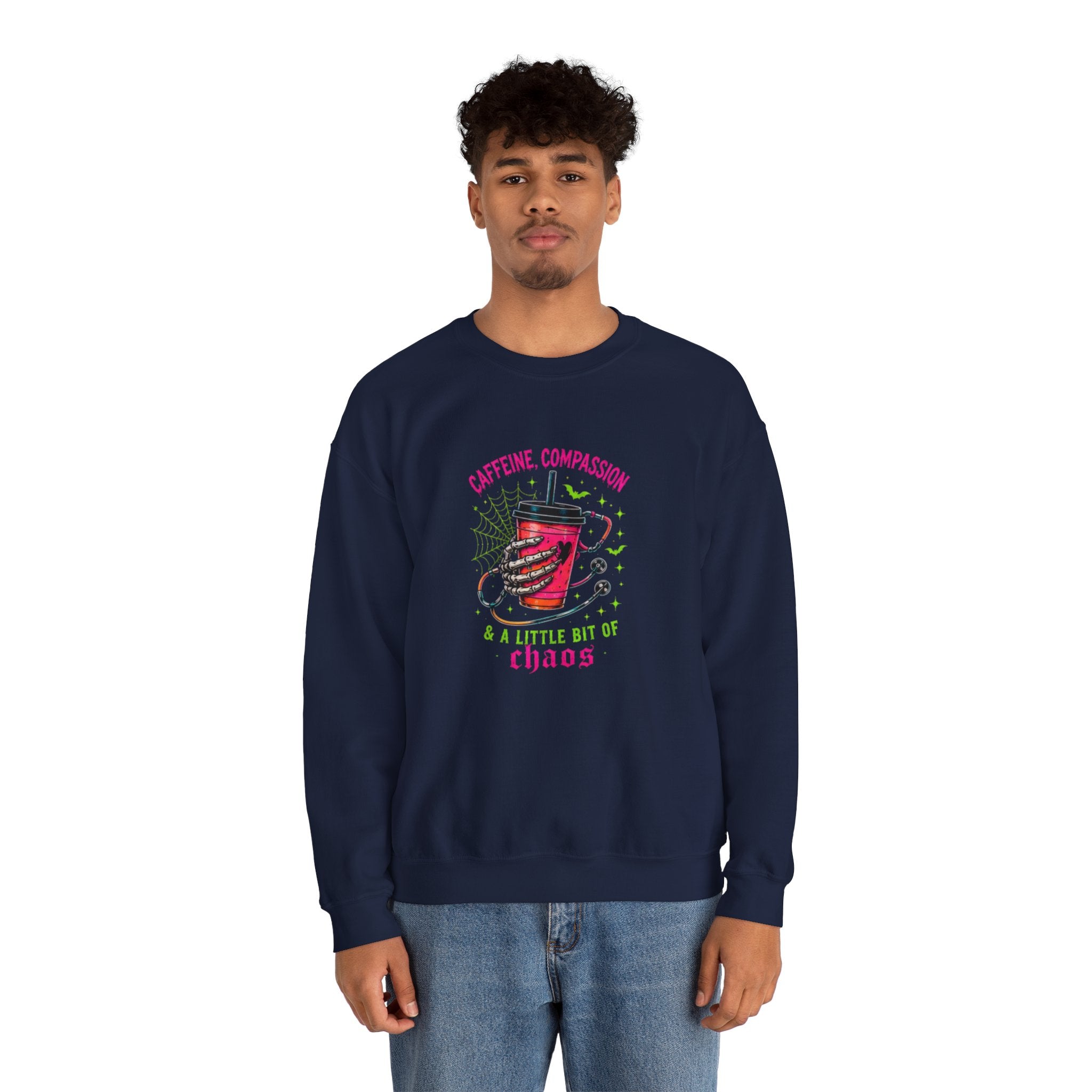 Caffeine, Compassion & A Little Bit of Chaos Crewneck Sweatshirt
