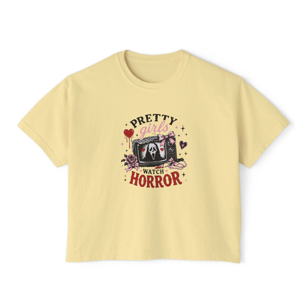 Boxy Tee — "Pretty Girls Watch Horror" Graphic Top
