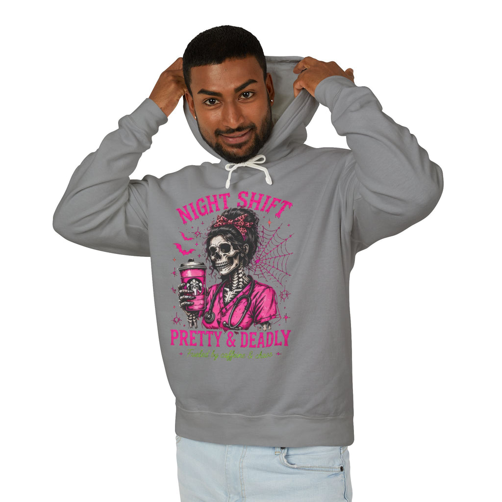Night Shift Hoodie — "Pretty & Deadly" Skeleton Nurse Coffee Hooded Sweatshirt 1
