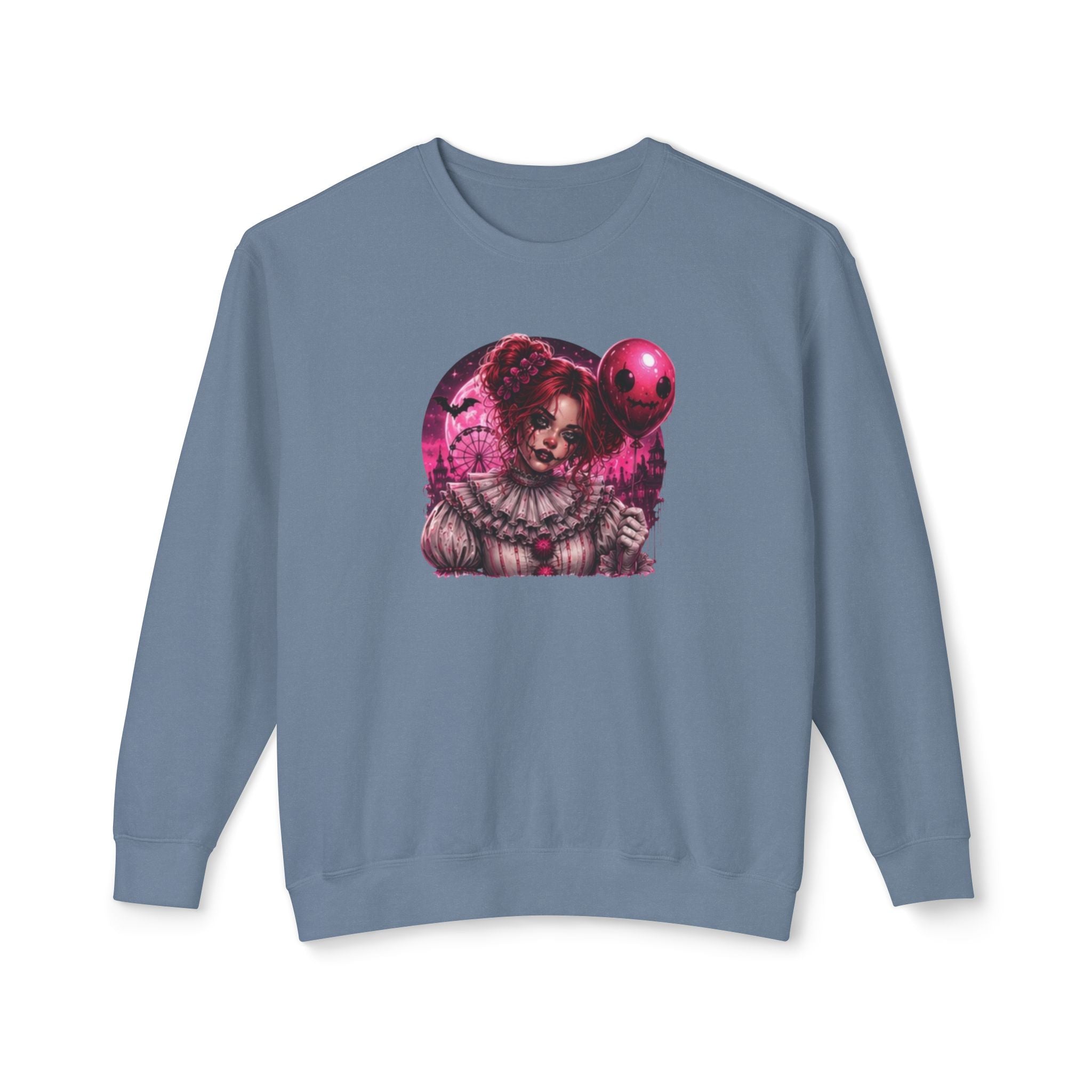 Creepy Clown Portrait Sweatshirt — Gothic Pink Horror Crewneck
