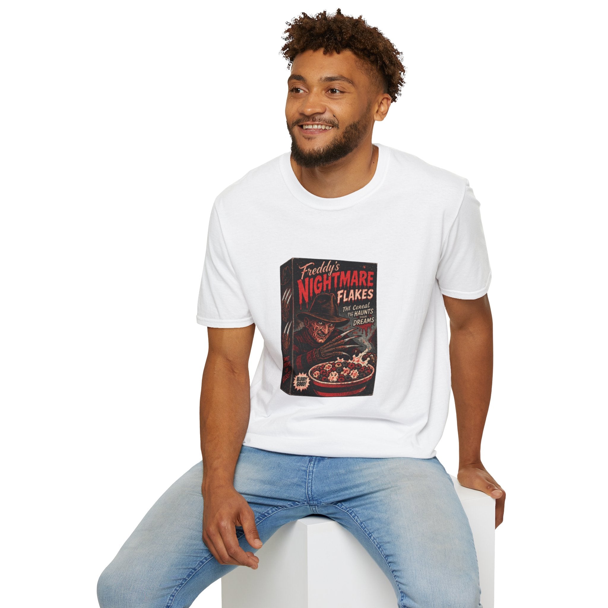 Horror Movie Tee — "Freddy's Nightmare Flakes" Graphic T-Shirt