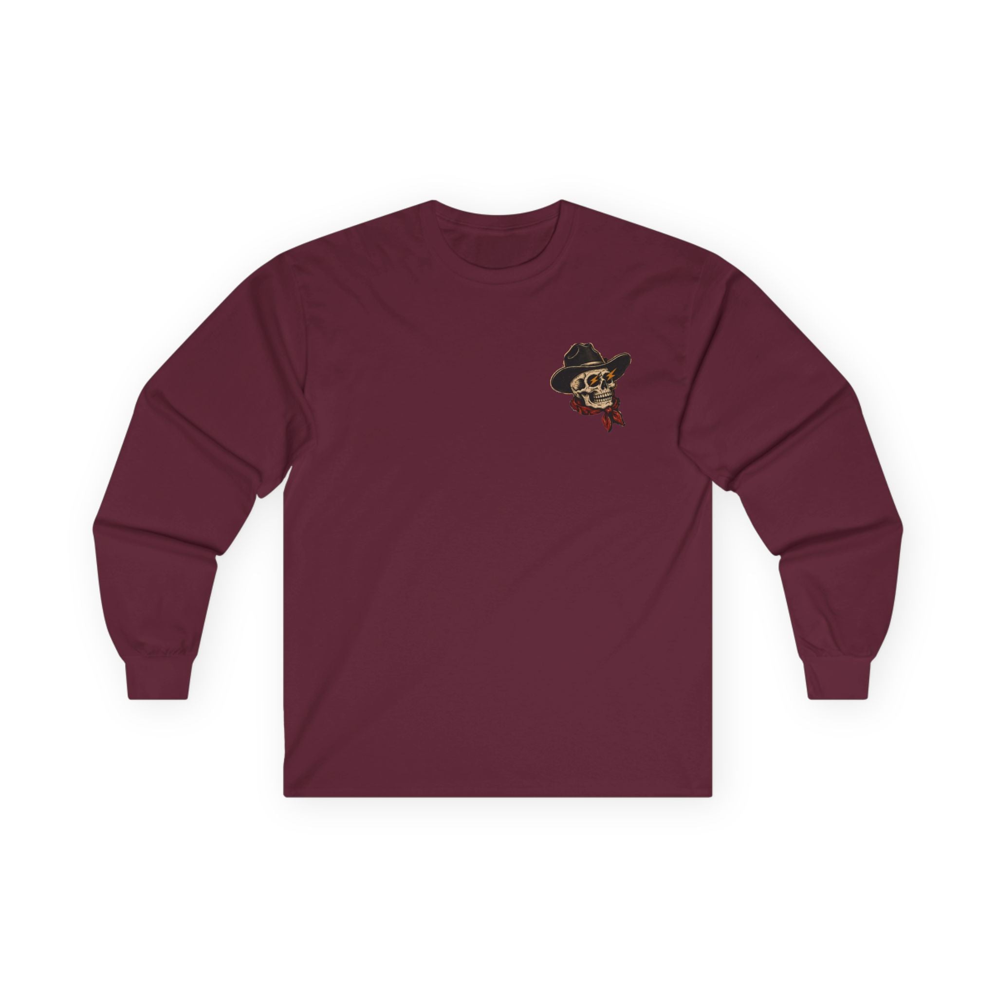 Long Sleeve Tee — Retro Cowboy Skull Graphic