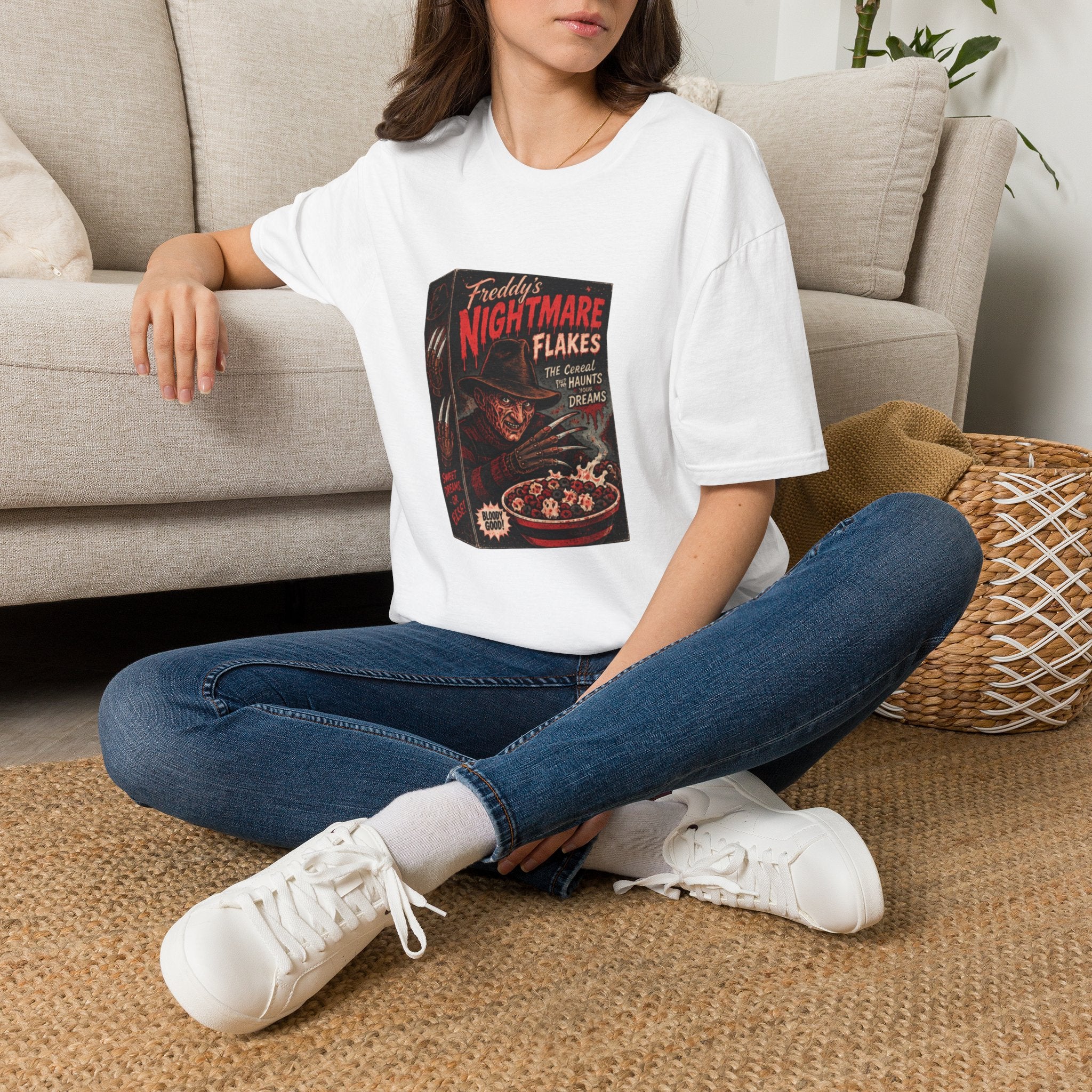 Horror Movie Tee — "Freddy's Nightmare Flakes" Graphic T-Shirt