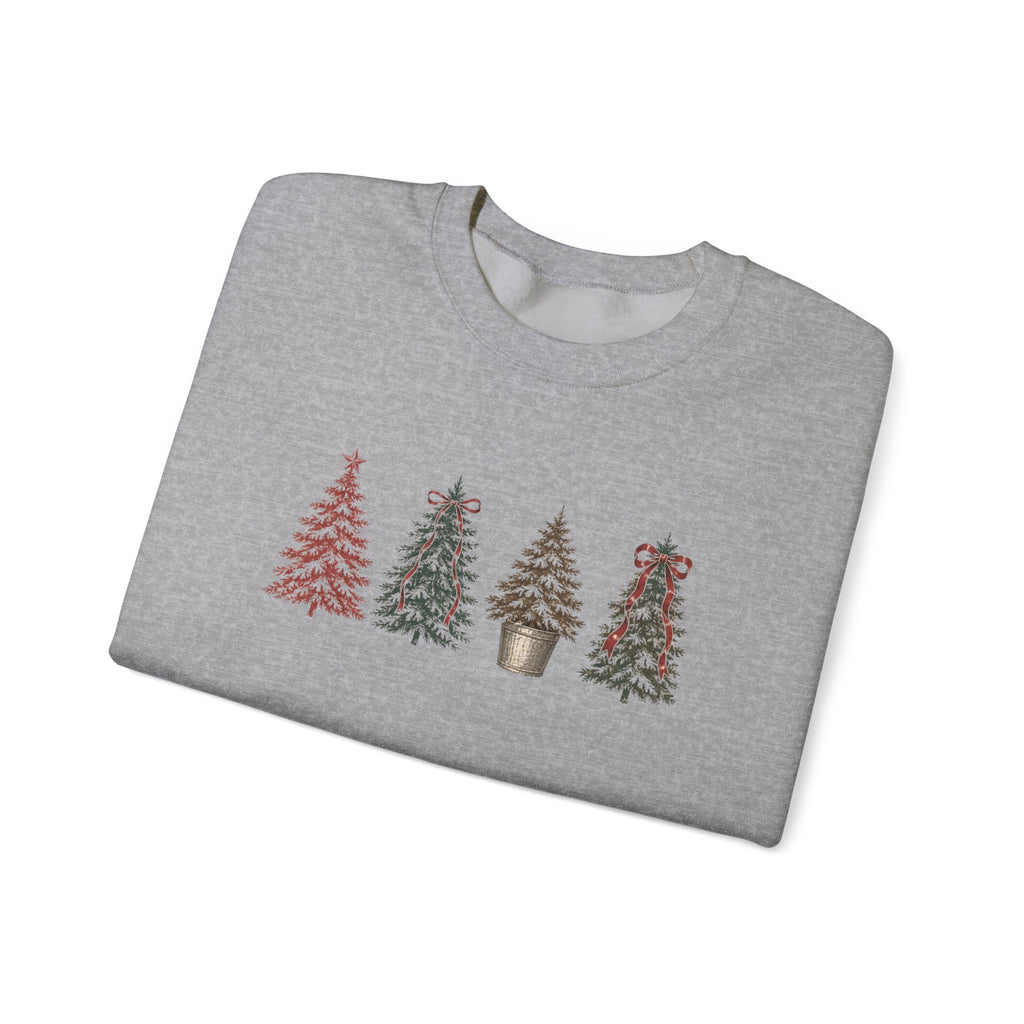 Vintage Xmas Tree Crewneck Sweatshirt — Festive Woodland Trees Design
