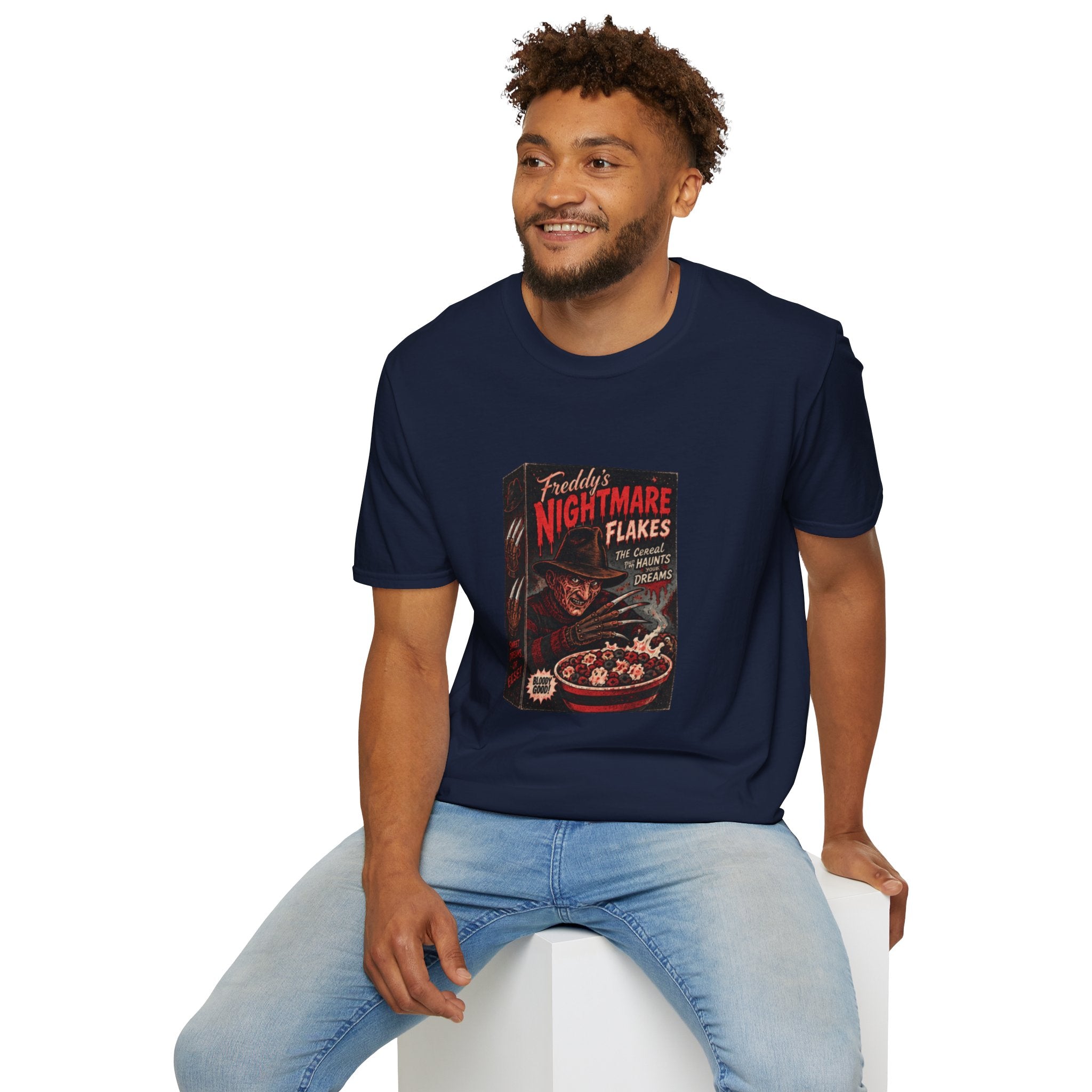 Horror Movie Tee — "Freddy's Nightmare Flakes" Graphic T-Shirt