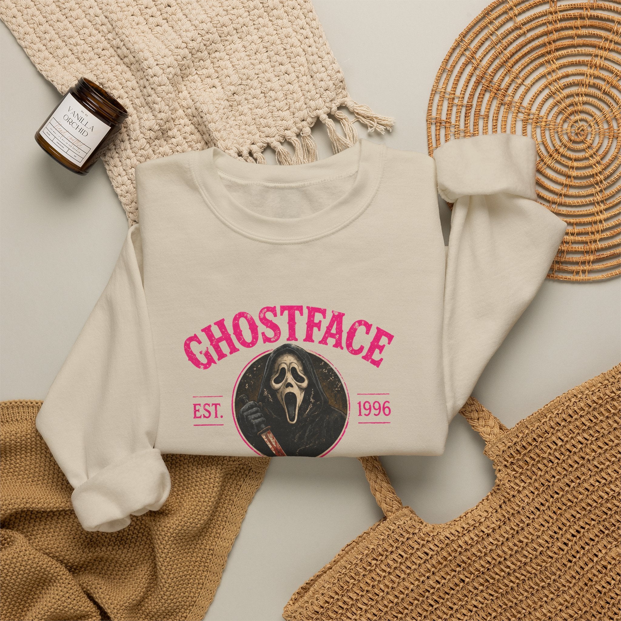 Ghostface Scream Crewneck Sweatshirt – Retro Horror Movie Pullover