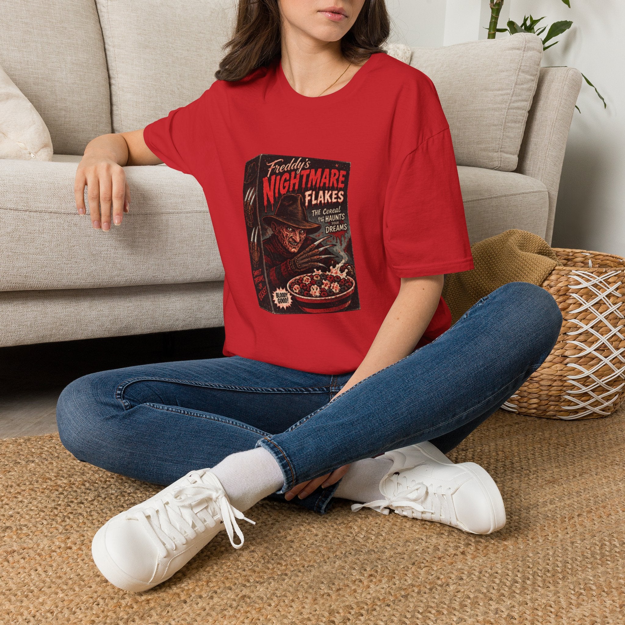 Horror Movie Tee — "Freddy's Nightmare Flakes" Graphic T-Shirt