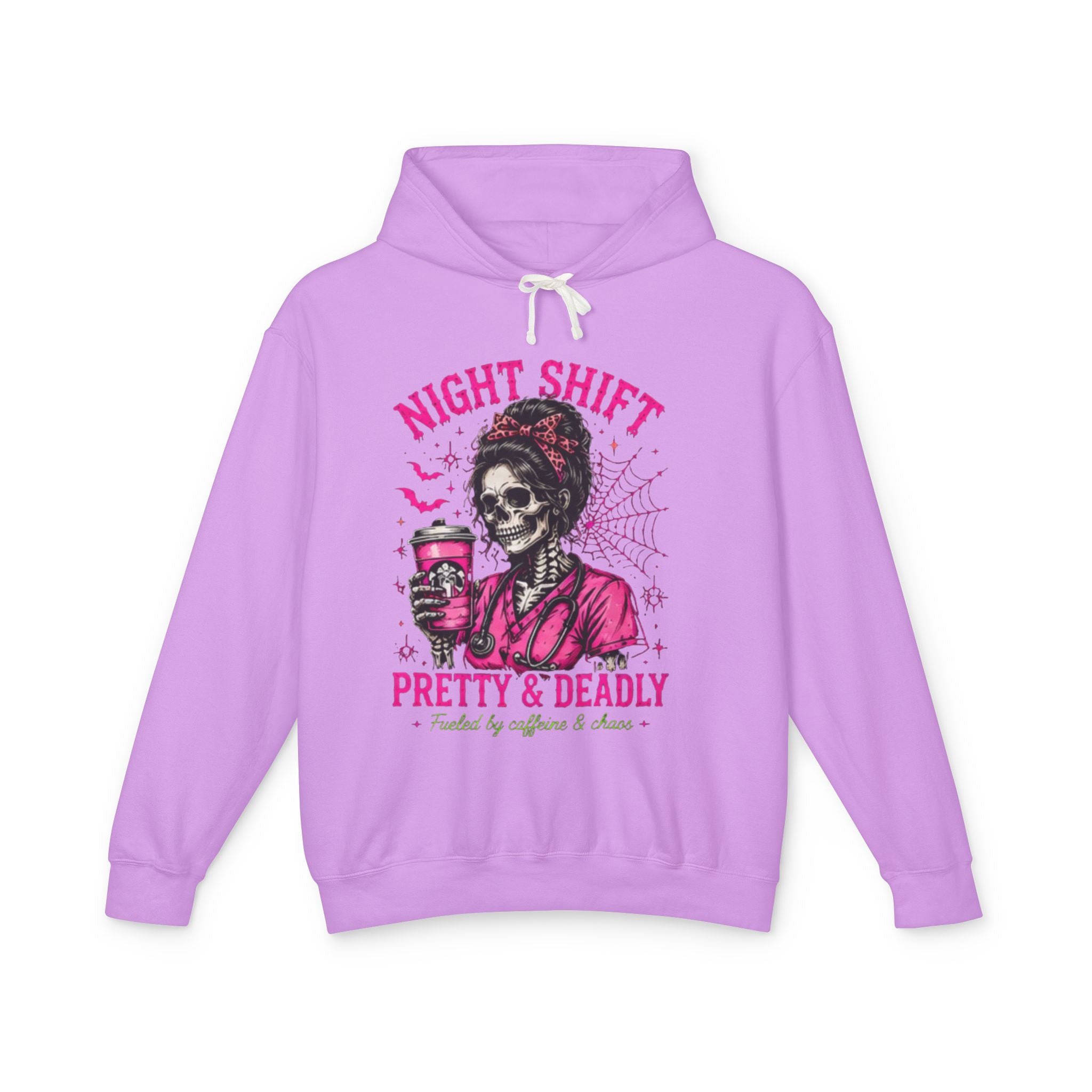 Night Shift Hoodie — "Pretty & Deadly" Skeleton Nurse Coffee Hooded Sweatshirt 1